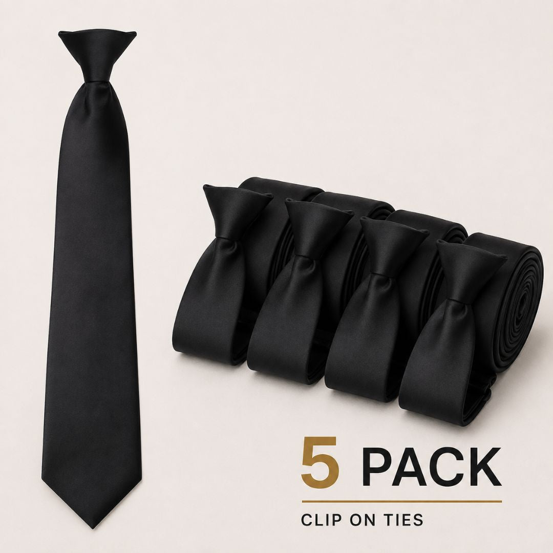Black Clip-On Tie - 5 Pack