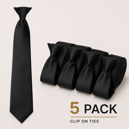 Black Clip-On Tie - 5 Pack