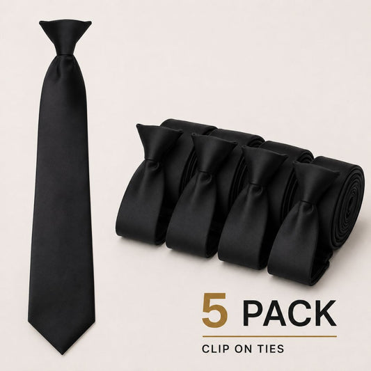 Black Clip-On Tie - 5 Pack