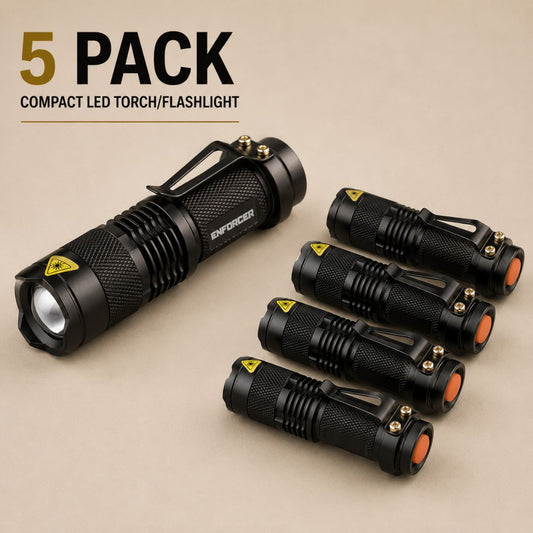 Compact Security LED Torch/Flashlight - 5 Pack
